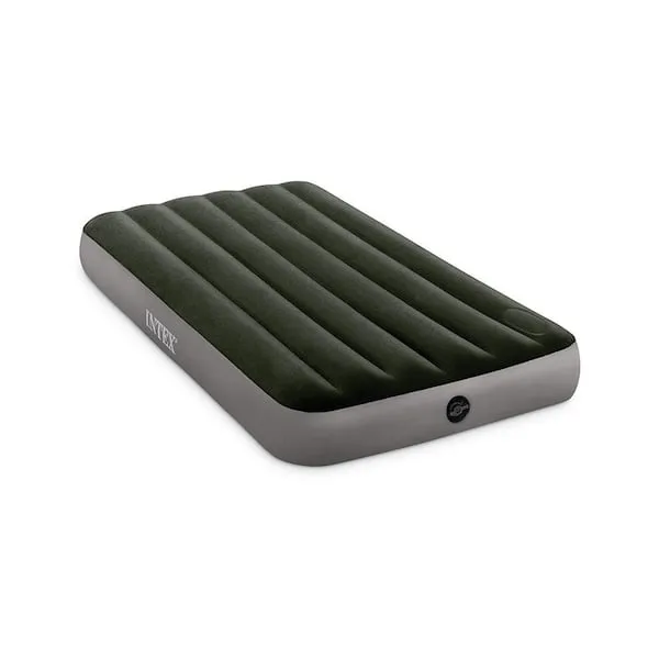 INTEX 64763E Dura-Beam Standard Downy Air Mattress: Fiber-Tech – Queen Size – Built-in Foot Pump – 10in Bed Height – 600lb Weight Capacity, Green