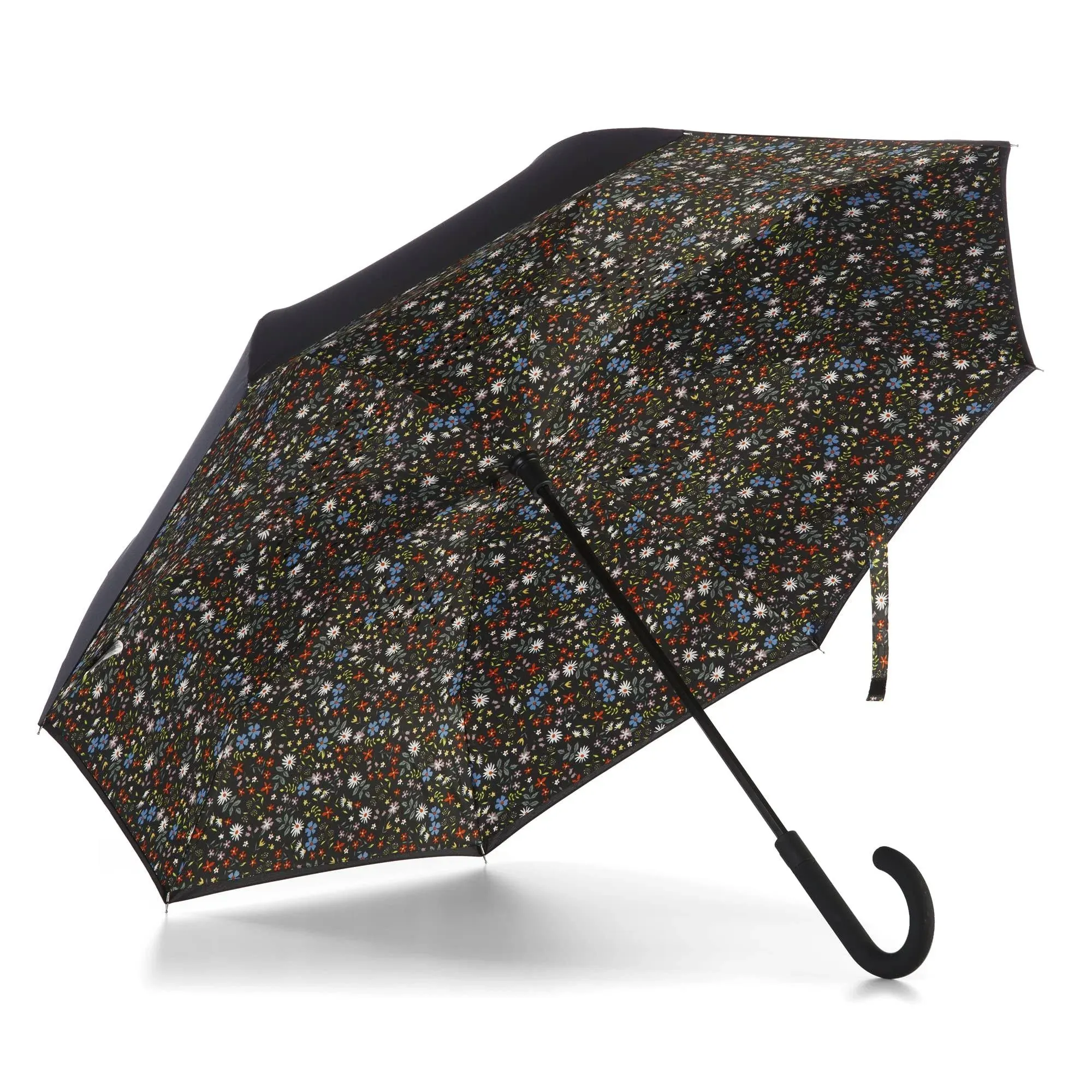 Totes InBrella - Reverse Close Umbrella with Invisible Water Repellent Coating - Auto Close, Inverted, Dripless, and Stormproof for Rainy Weather