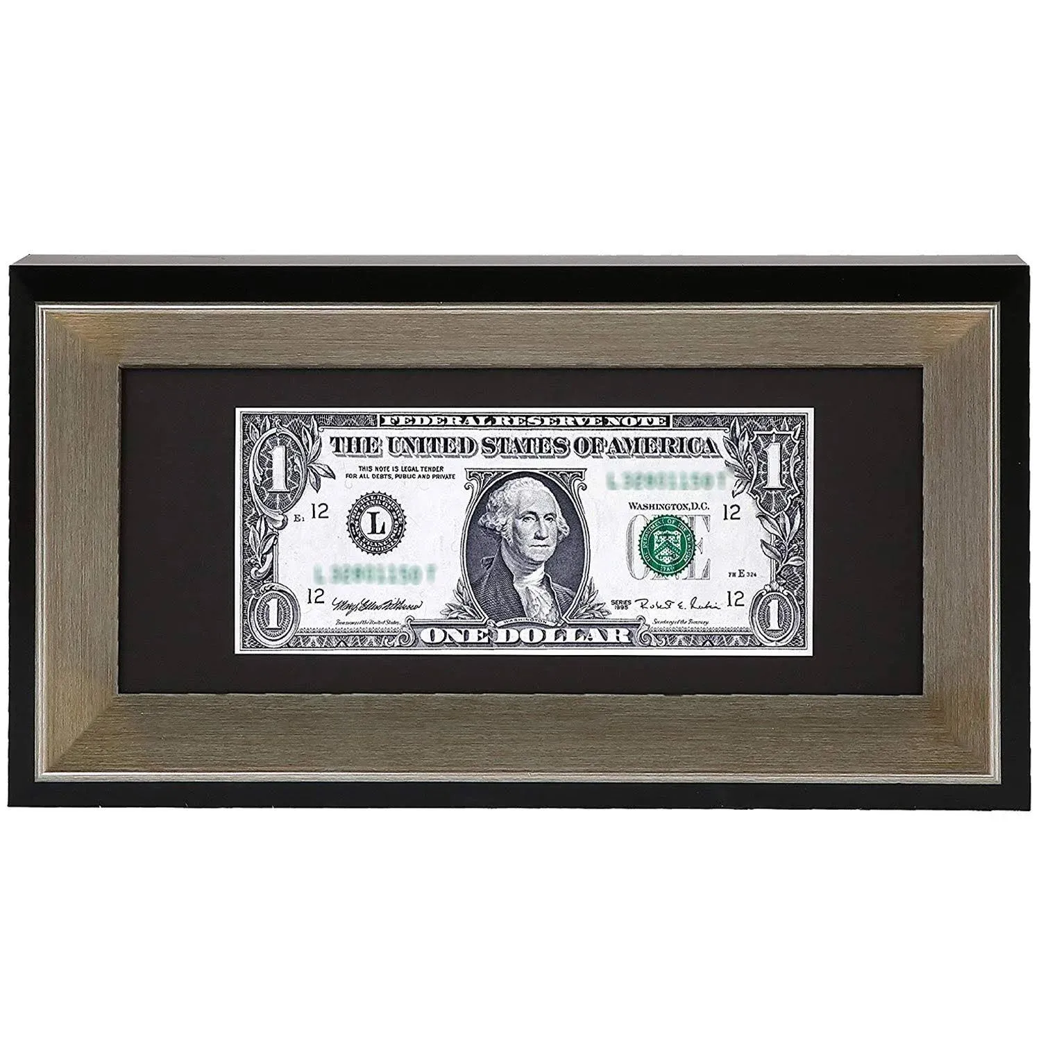 Space Art Deco, Black Dollar Bill/License Holder Frame with Silver Beveled Edge with Black Mat, Tempered Glass - Easel Stand/Wall Mount - Sawtooth Hangers (Black/Silver, 1-Pack)