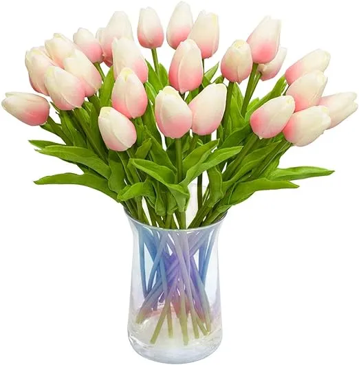 30pcs Artificial Tulips Flowers Real Touch Pink Tulips Fake Holland PU Tulip ...