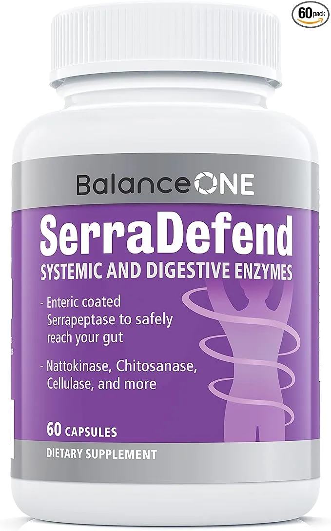 SerraDefend Biofilm Defense, Digestion - Systemic and Digestive Enzymes - Serrapeptase, Nattokinase, Protease, Cellulase - 60 Capsules, 2 Month Supply