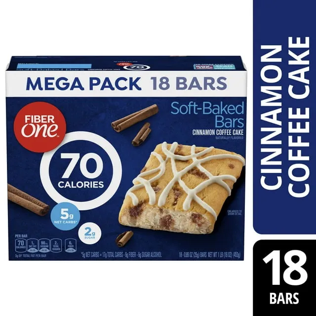 Fiber One Soft Baked Bars, Cinnamon Coffee Cake, Mega Pack - 18 pack, 0.89 oz bars