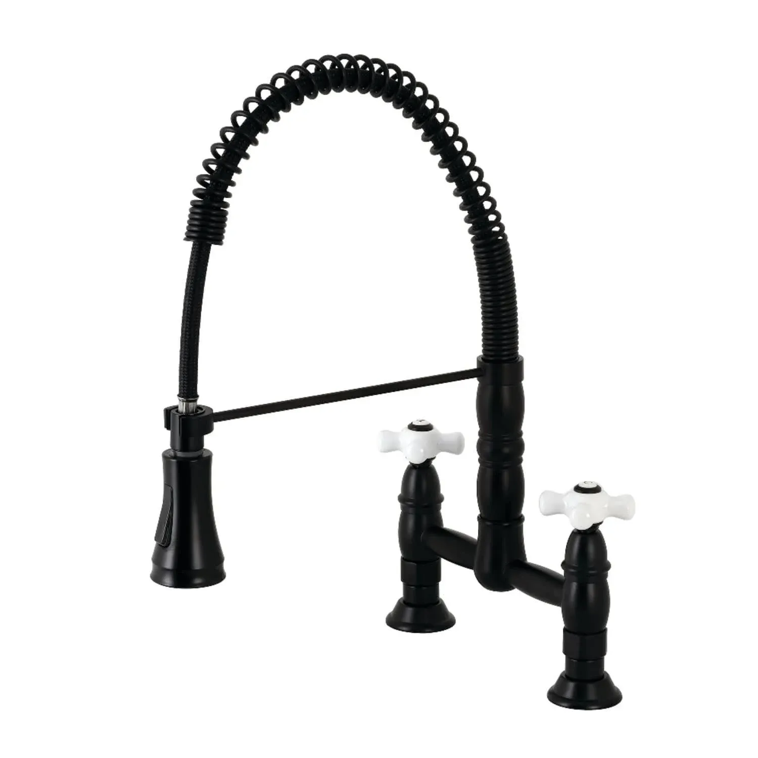 Kingston Brass GS1278PX Heritage Two-Handle Deck-Mount Pull-Down Sprayer Kitchen Faucet, Brushed Nickel