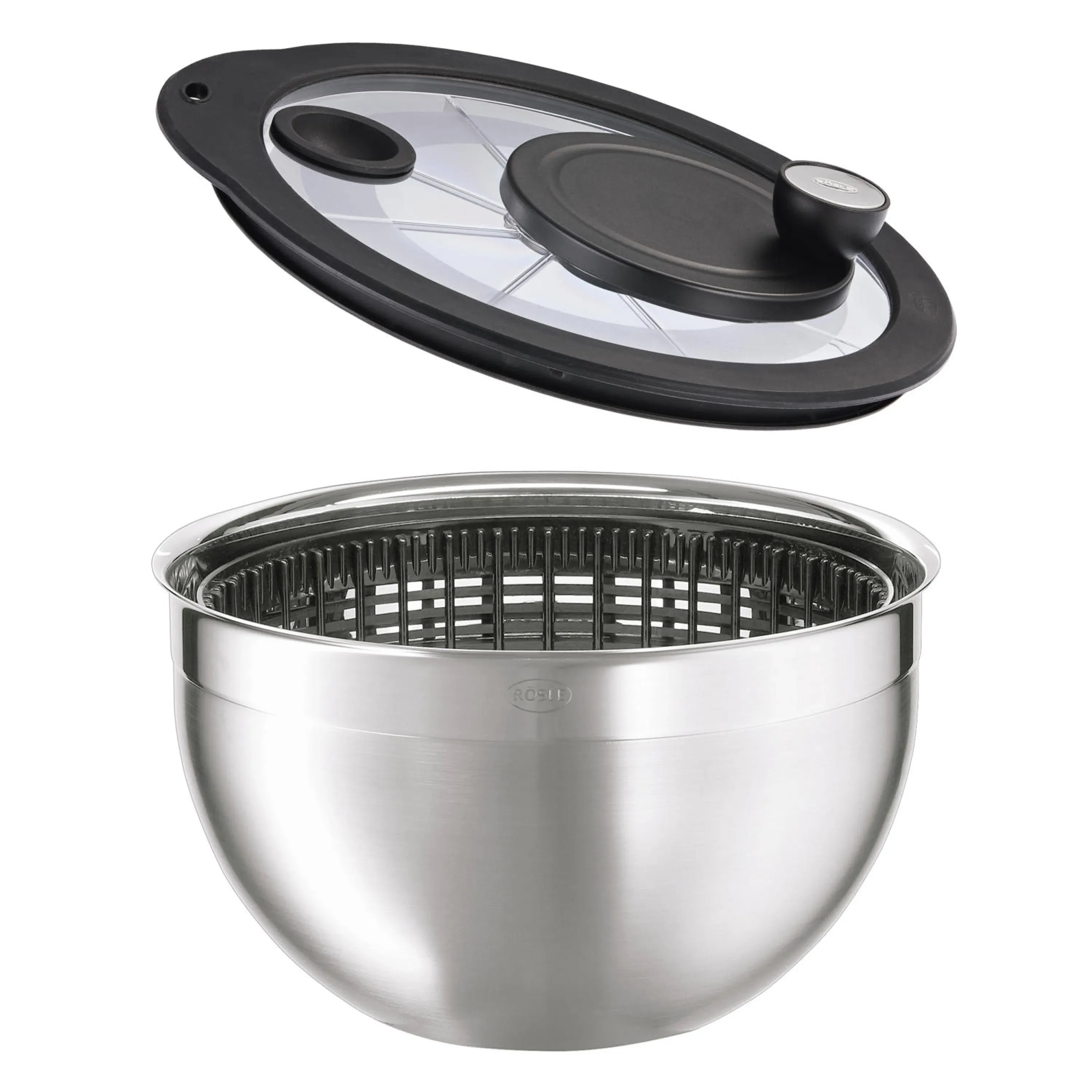 Rosle 15695 Stainless Steel Large Salad Spinner with Glass Lid