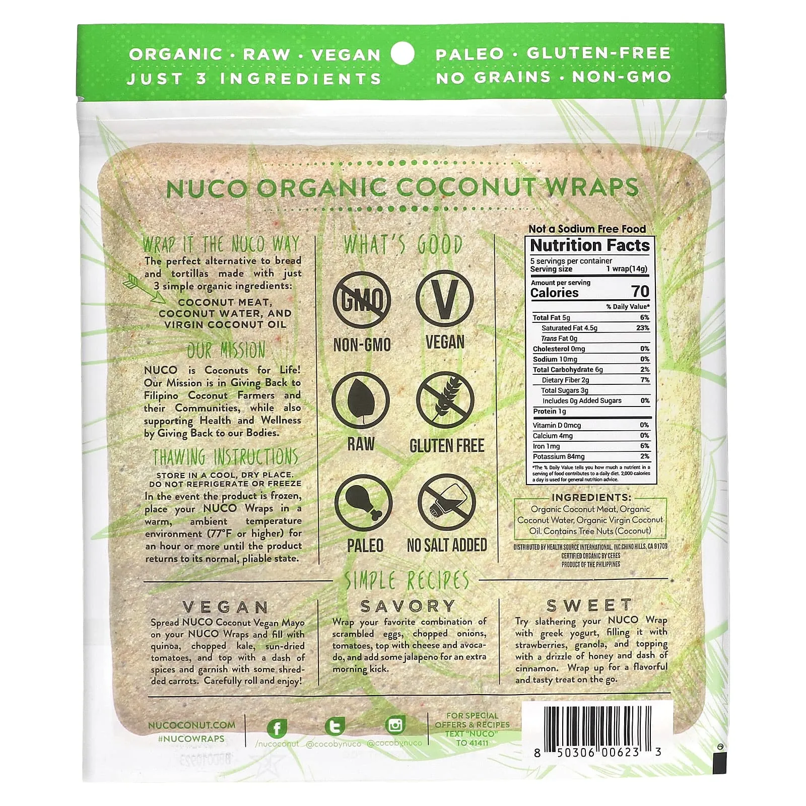 Nuco Organic Raw Coconut Wraps