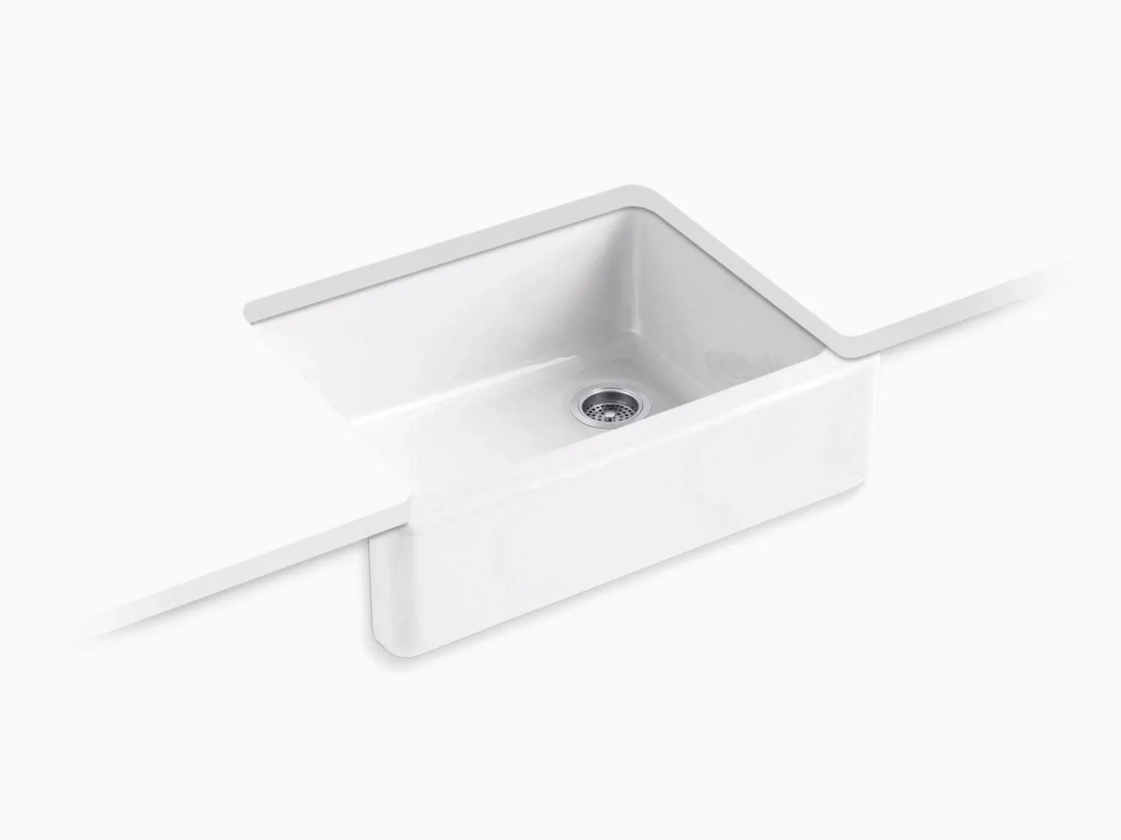 KOHLER K-6487-0 Whitehaven Farmhouse Self-Trimming 29-11/16" x 21-9/16" x 9-5/8" Front Undermount Single-Bowl Kitchen Sink with Tall Apron, 30 Inch, White