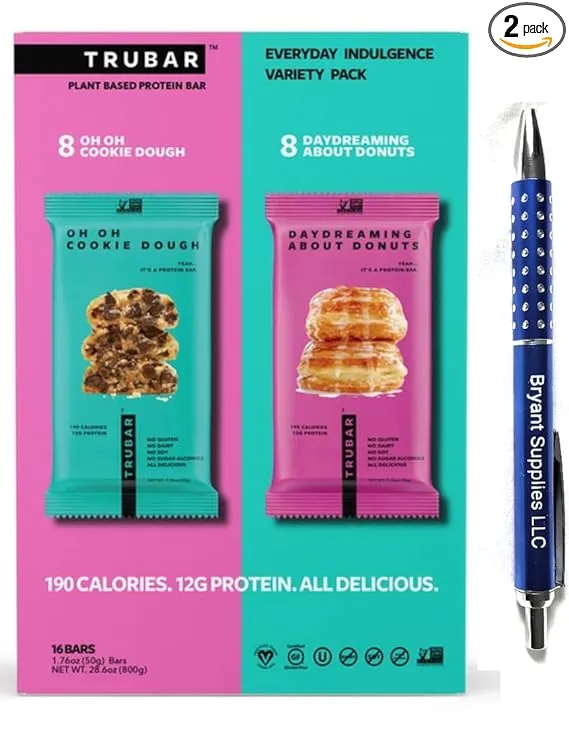 Vegan Protein Bar, Cookie Dough & Donut Club Pack, Gluten Free, Plant Based Protein, Dairy Free, Non GMO, 12G Protein, 23G Carb, 16 Count