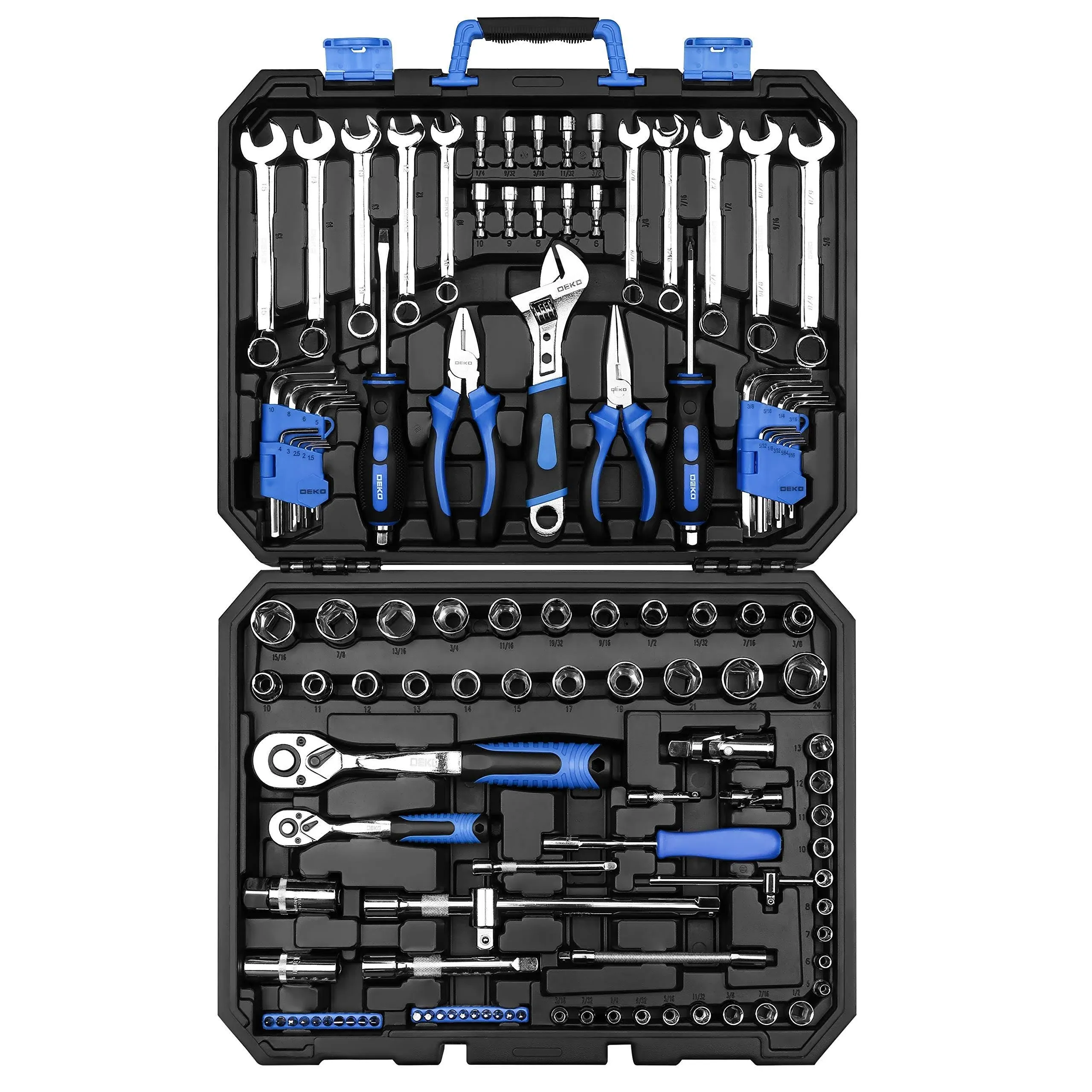 DEKOPRO 118 Piece Tool Kit Professional Auto Repair Tool Set Combination Package Socket Wrench with Most Useful Mechanics Tools