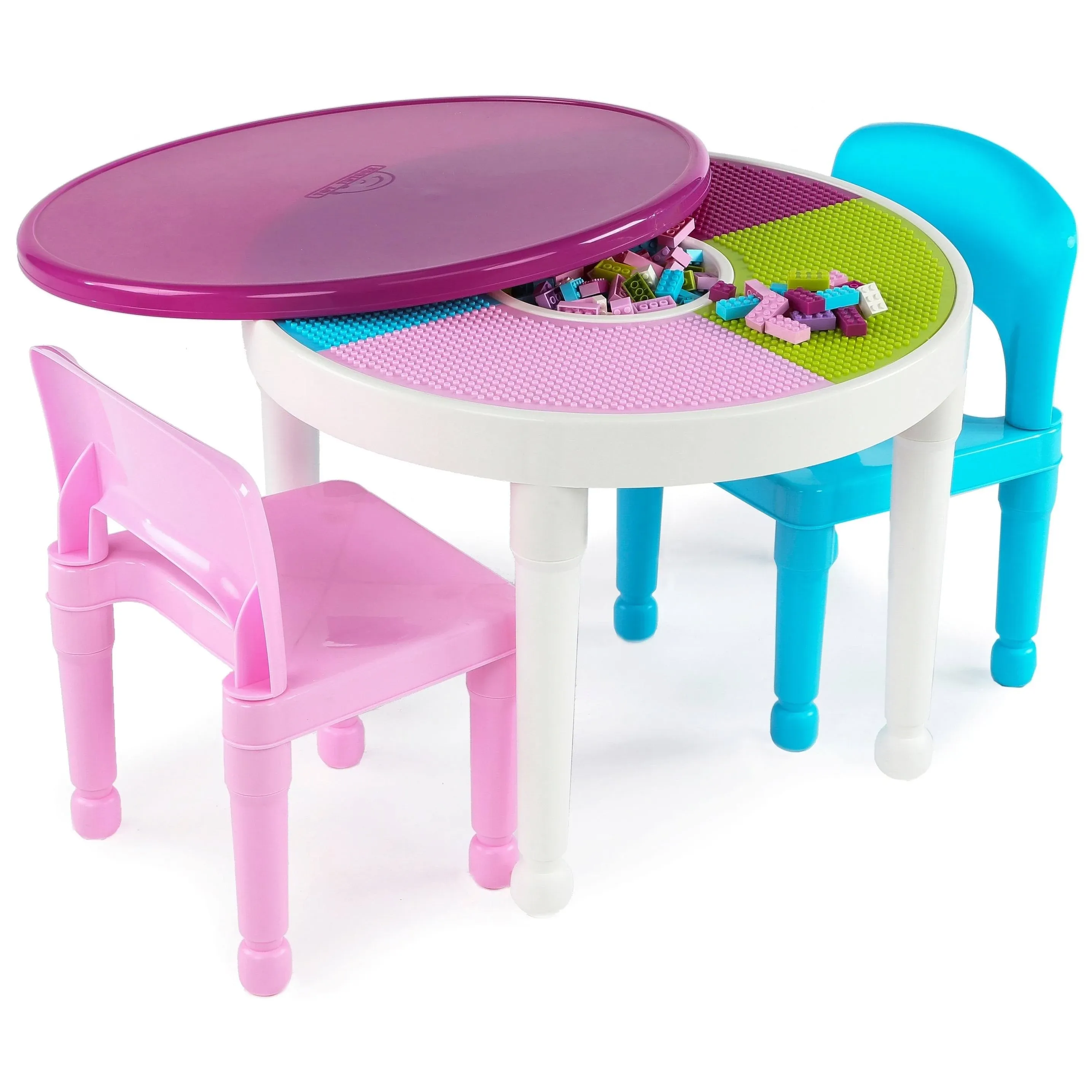 Tot Tutors Kids 2-in-1 Plastic Lego-Compatible Activity Table and 2 Chairs Set