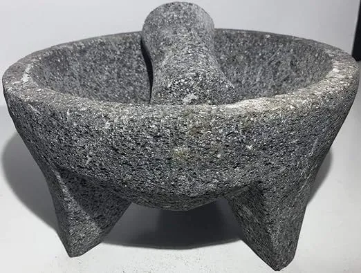 Made in Mexico Genuine Mexican Manual Guacamole Salsa Maker Volcanic Lava Rock Stone Molcajete/Tejolote Mortar and Pestle Herbs Spices Grains 5" Large