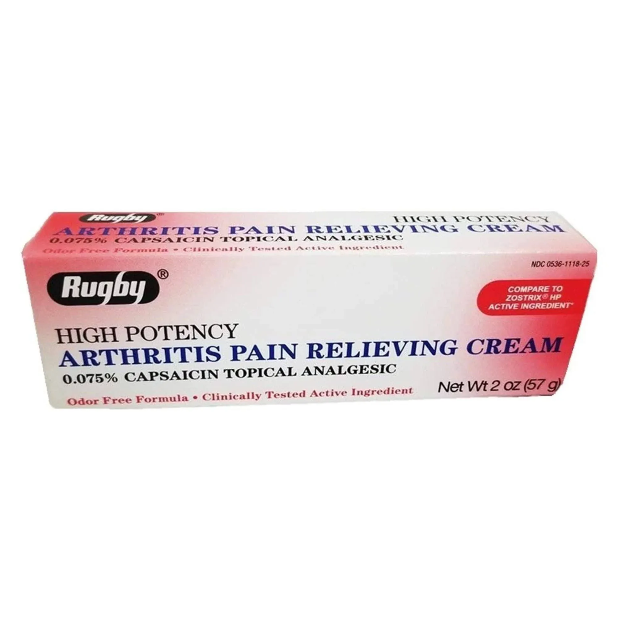 Rugby High Potency Capsaicin 0.075% Cream - Pain Relief Cream for Arthritis - 2 Oz (57g)