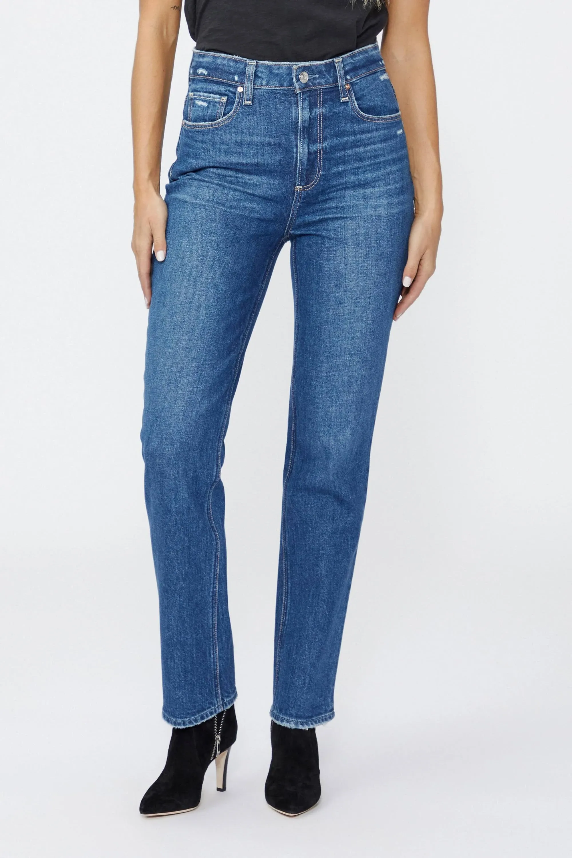 Paige Stella High Waist Straight Leg Jeans in Miss You Distressed