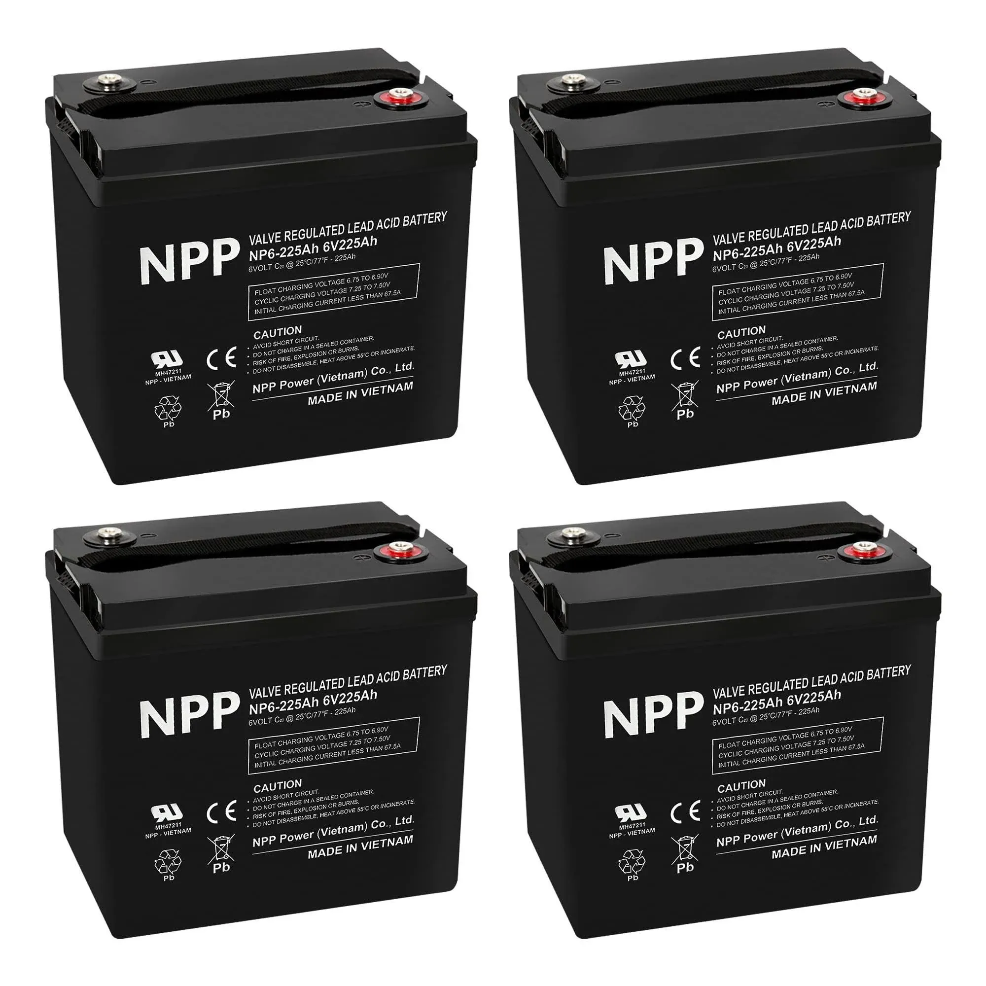 NP6-225Ah (4 Pcs) AGM Rechargeable Battery with T16A Terminal, Replace V6-225 Lead-Acid Battery, for Golf Carts, Pallet Jack, Solar Setup, Trolling Motor, RV, Marine, Wheelchair, Camping