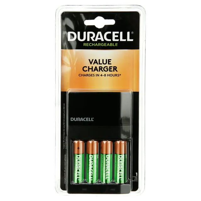 Duracell Ion Speed 1000 Battery Charger for AA and AAA batteries, Includes 4 Pre-Charged AA Rechargeable Batteries, for Household and Business Devices