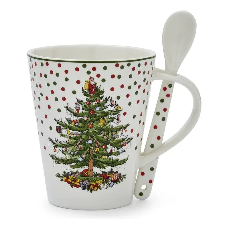 Spode Christmas Tree Polka Dot Mug & Spoon Set - 14 oz.