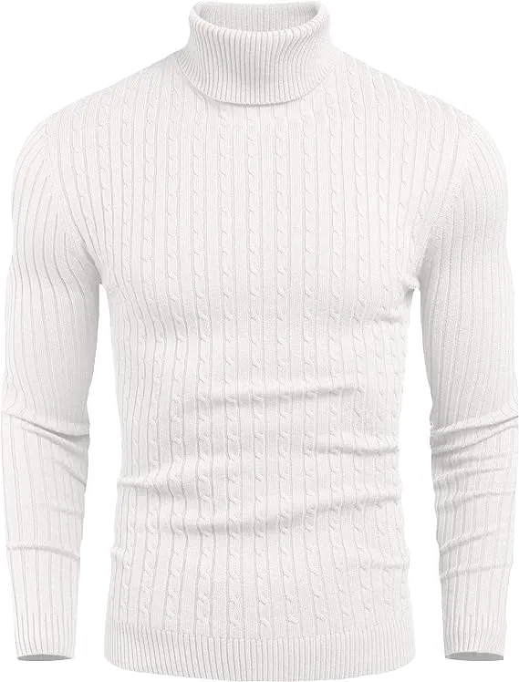 nine bull Mens Slim Fit Turtleneck Sweater Cable Knit Thermal Pullover Sweater