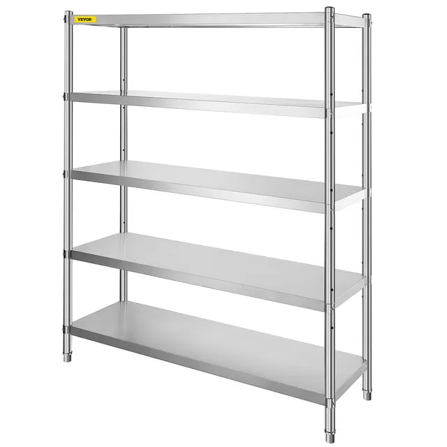 VEVOR Shelving Unit Storage Shelves 60x18.5" 5-Tier Stainless Steel Kitchen, Stainless steel/steel, Industrial Shelving