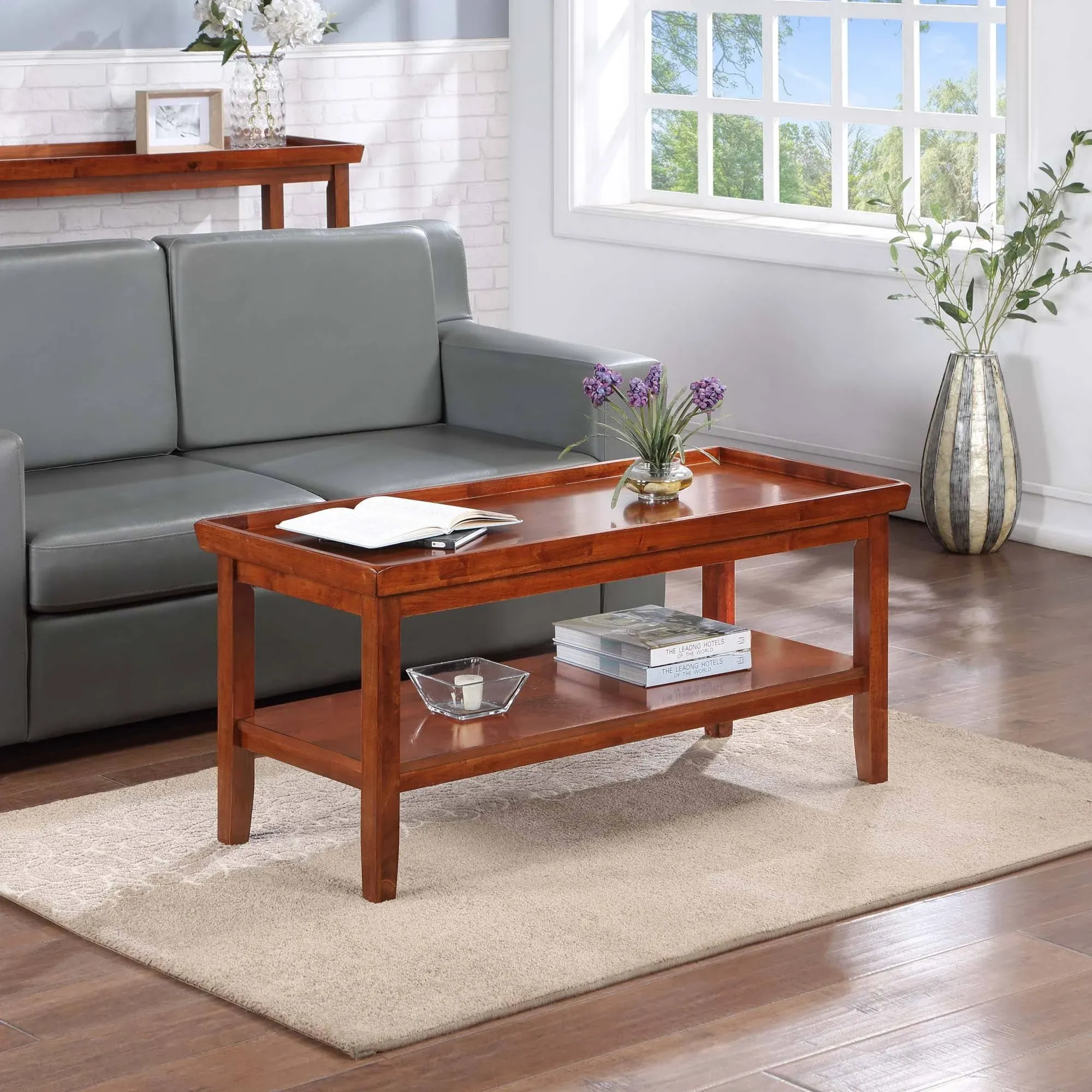 Convenience Concepts Ledgewood Coffee Table with Shelf, Cherry