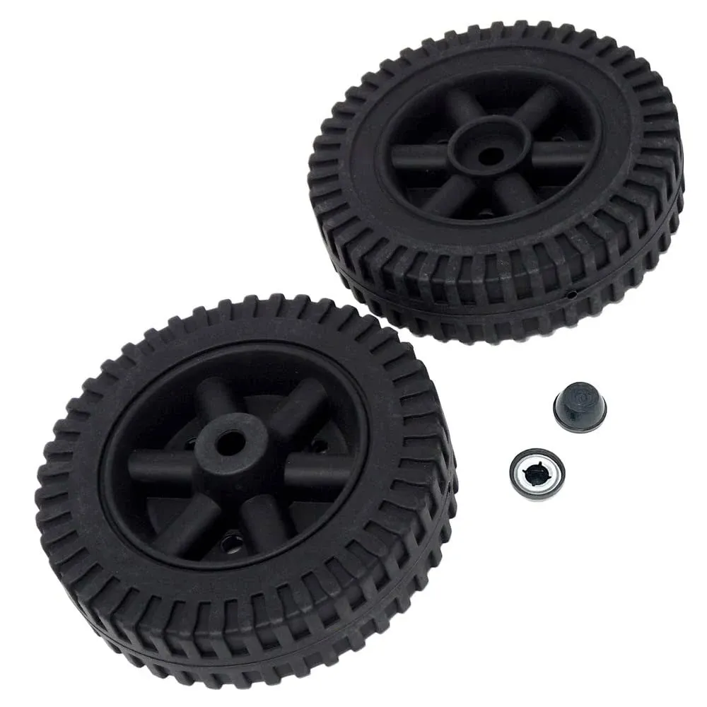 Wheel Kit, 6" Black Blow-Molded Hollow Plastic Wheels & Axle Caps for 3/8" Axle Shaft - Includes 2 Wheels & 2 Axle Caps (696561)