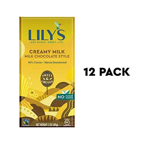 LILY'S Creamy Milk Chocolate Style No Sugar Added, Sweets Bars, 3 oz (12 Count)