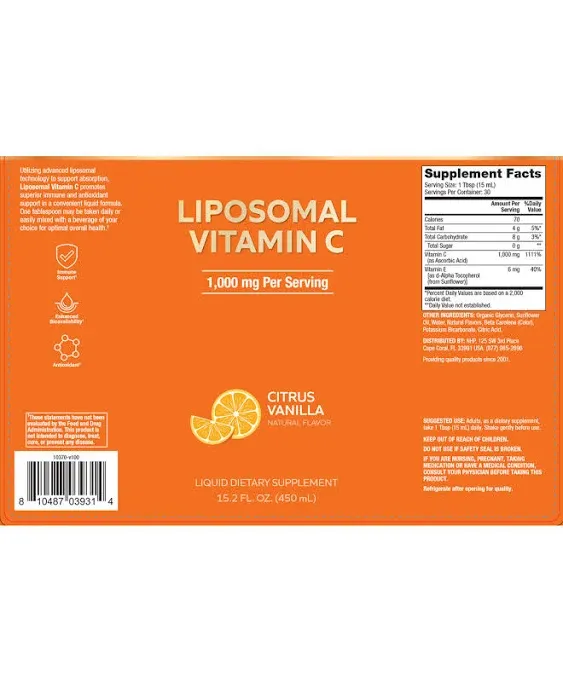 Dr. Mercola, Liposomal Vitamin C, Citrus Vanilla, 1,000 mg, 15.2 fl oz (450 ml)