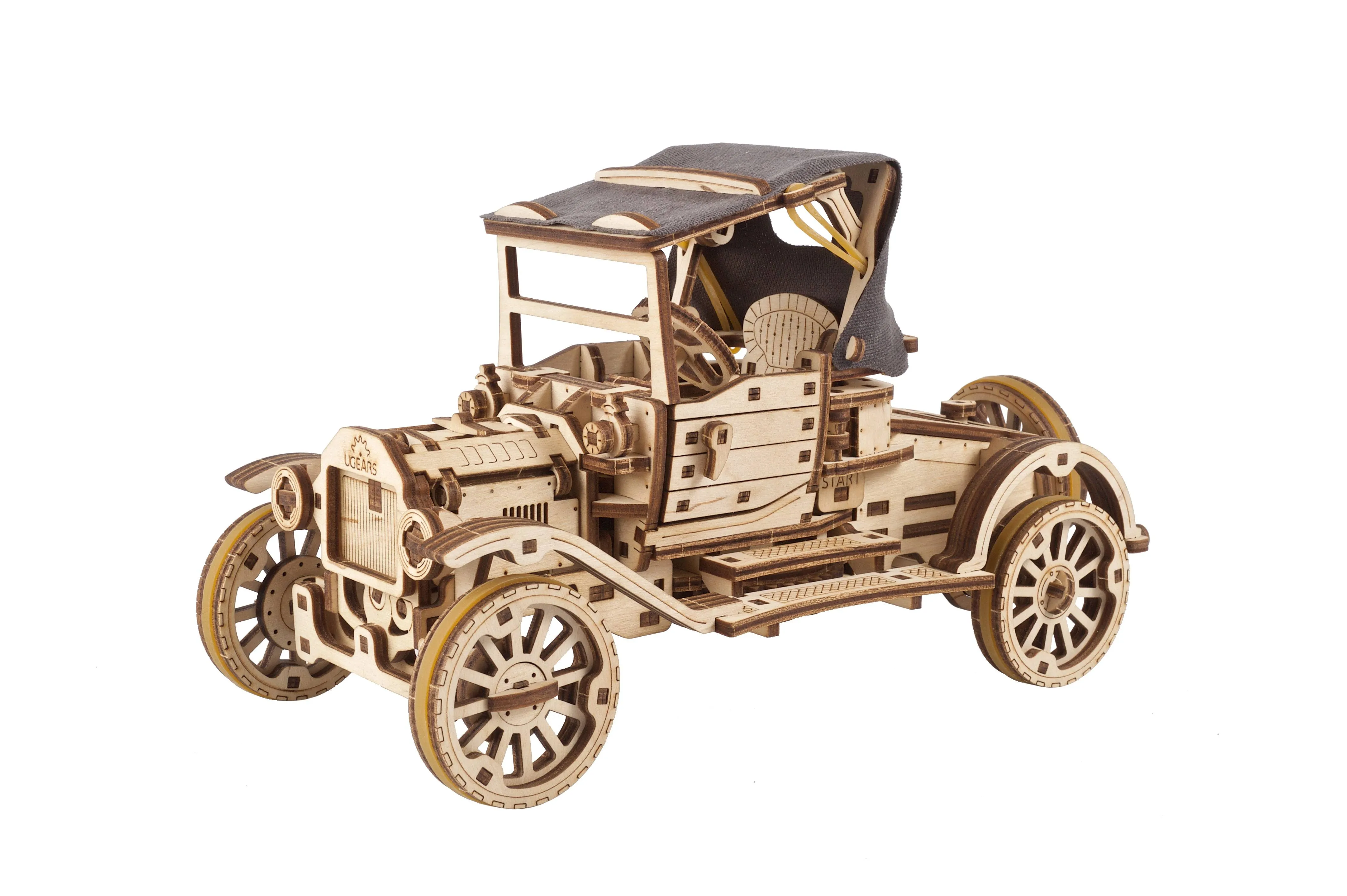 UGEARS Classic Model Car Kit - 3D Puzzles for Adults and Kids with Folding Roof and Functional 4 Cylinder Engine - Model Car Kits for Adults 3D Wooden Puzzles - DIY Retro Car 3D Puzzle Model Kit