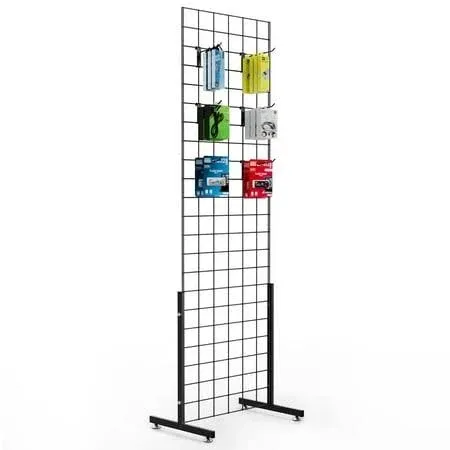 Bonnlo 2' x 6' Standing Grid Panel Tower, Wire Grid Wall with T-Legs, Grid Rack for Retail Display with Extra Hooks