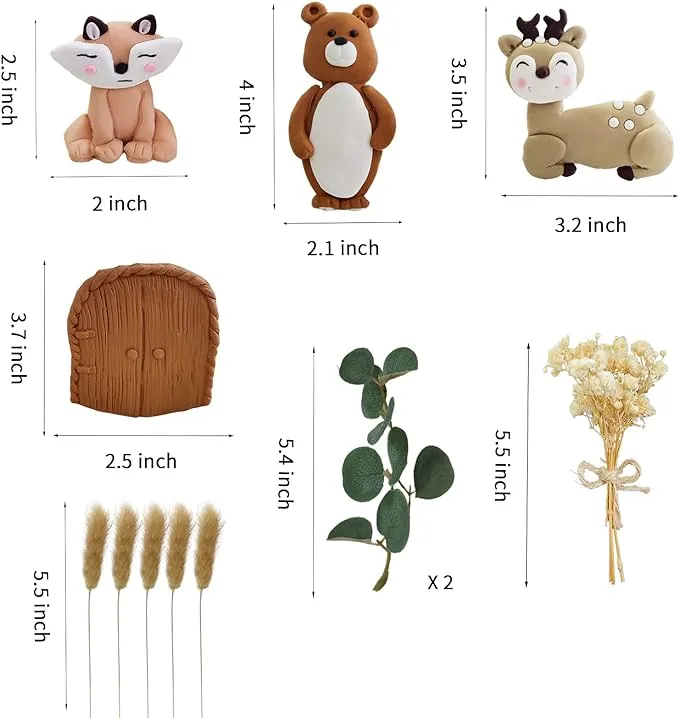 Forest Woodland Animal Cake Toppers Fox Bear Deer Flower Cake Decorations for Oh Baby Woodland Themed Birthday Party (leaves)