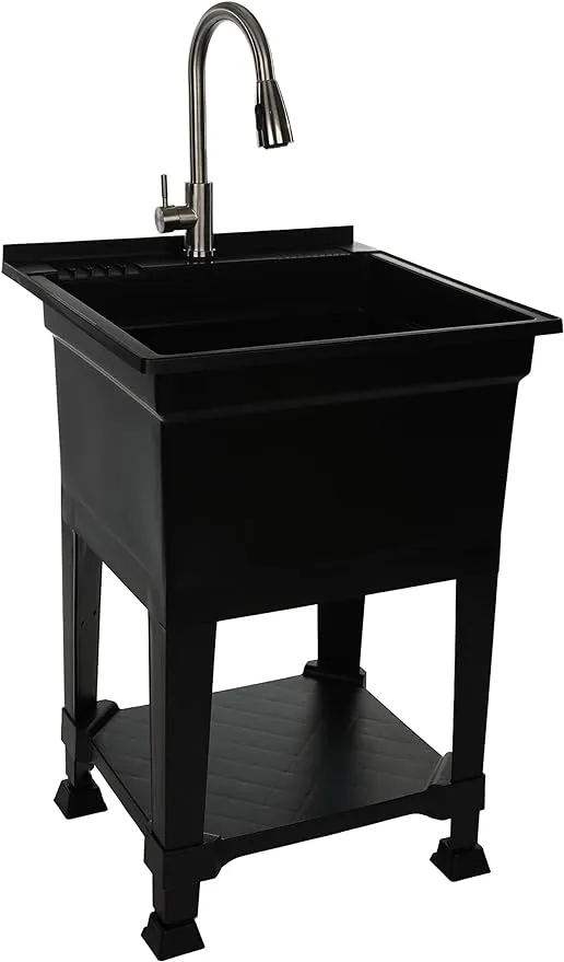 UTILITYSINKS USA-Made Plastic Freestanding 24 in x 24-Inch UtilityTub Heavy Duty Compact Utility Sink Ideal for Workshop, Laundry Room, Garage, Greenhouse, Pet Wash Station (Black)