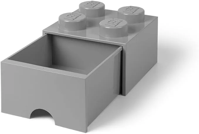 LEGO Brick with 4 Knobs and Drawer Medium Stone Grey - Storage Box for LEGO Toys Desk Drawer and Office Supplies Stackable Storage Box Home Decoration