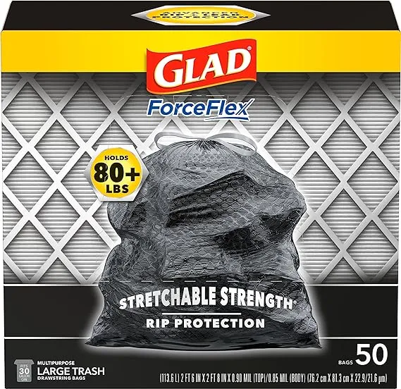 Glad ForceFlexPlus Multipurpose Large Trash Drawstring Bags, 50 count