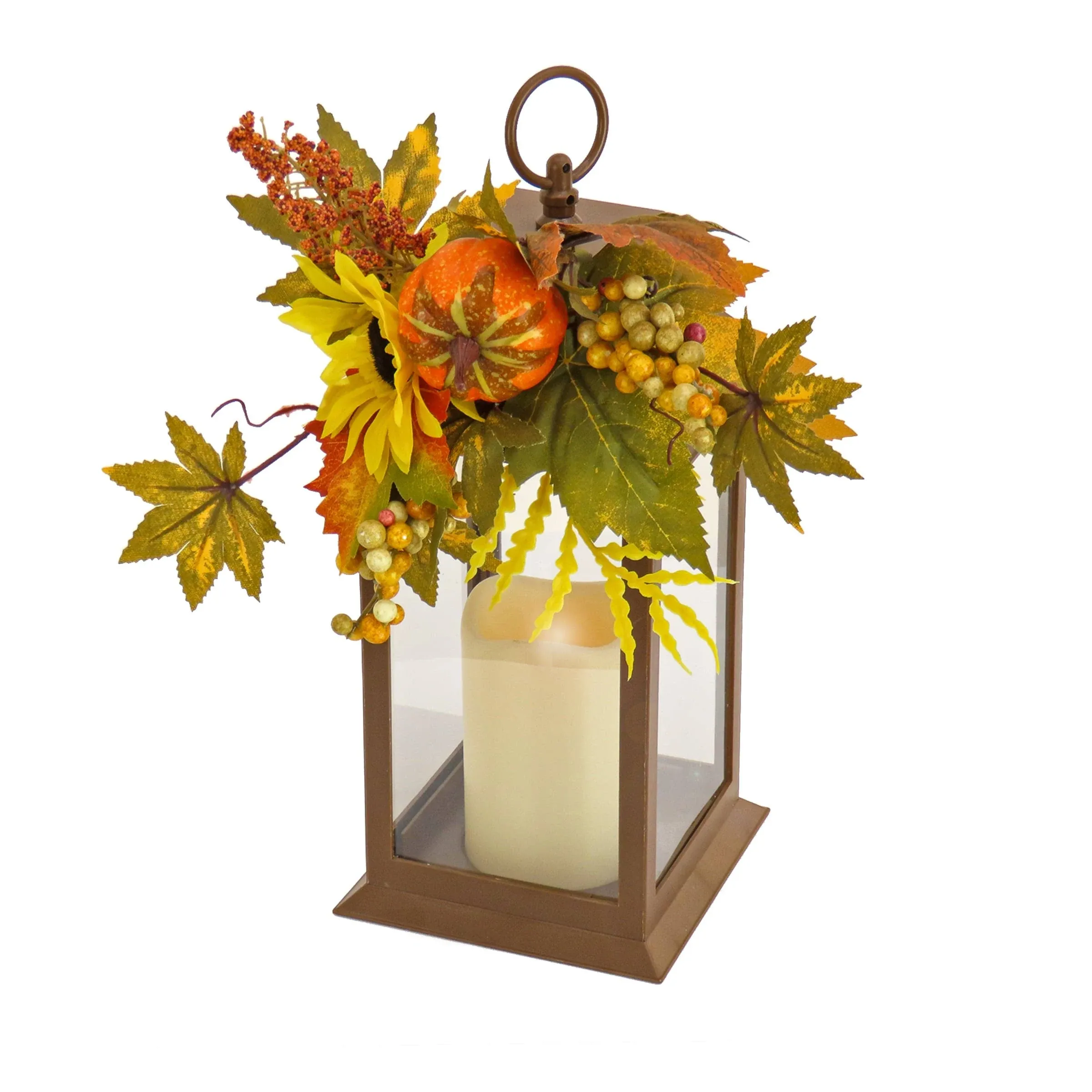 National Tree 14" Sunflower and Pumpkin Decorated Harvest Lantern