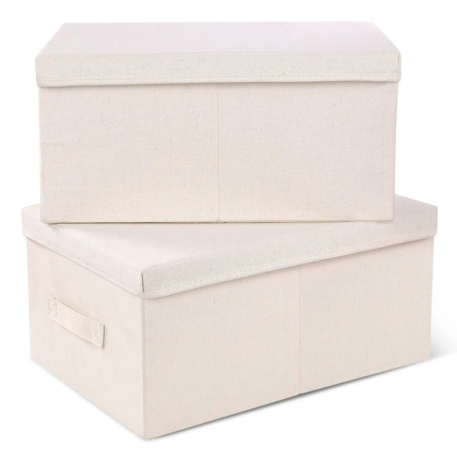 Vailando Storage Bin 2 Pack, Large Storage Bins with Lids, Decorative Storage Boxes Fabric Cotton Linen Collapsible Basket for Bedroom Closet