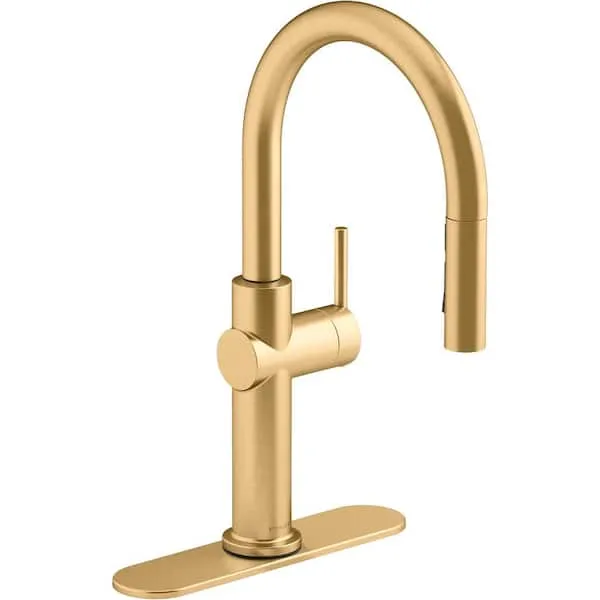 KOHLER 22972-2MB Crue Pull Down Kitchen Faucet, Kitchen Sink Faucet with Pull-Down Sprayer, Vibrant Brushed Moderne Brass