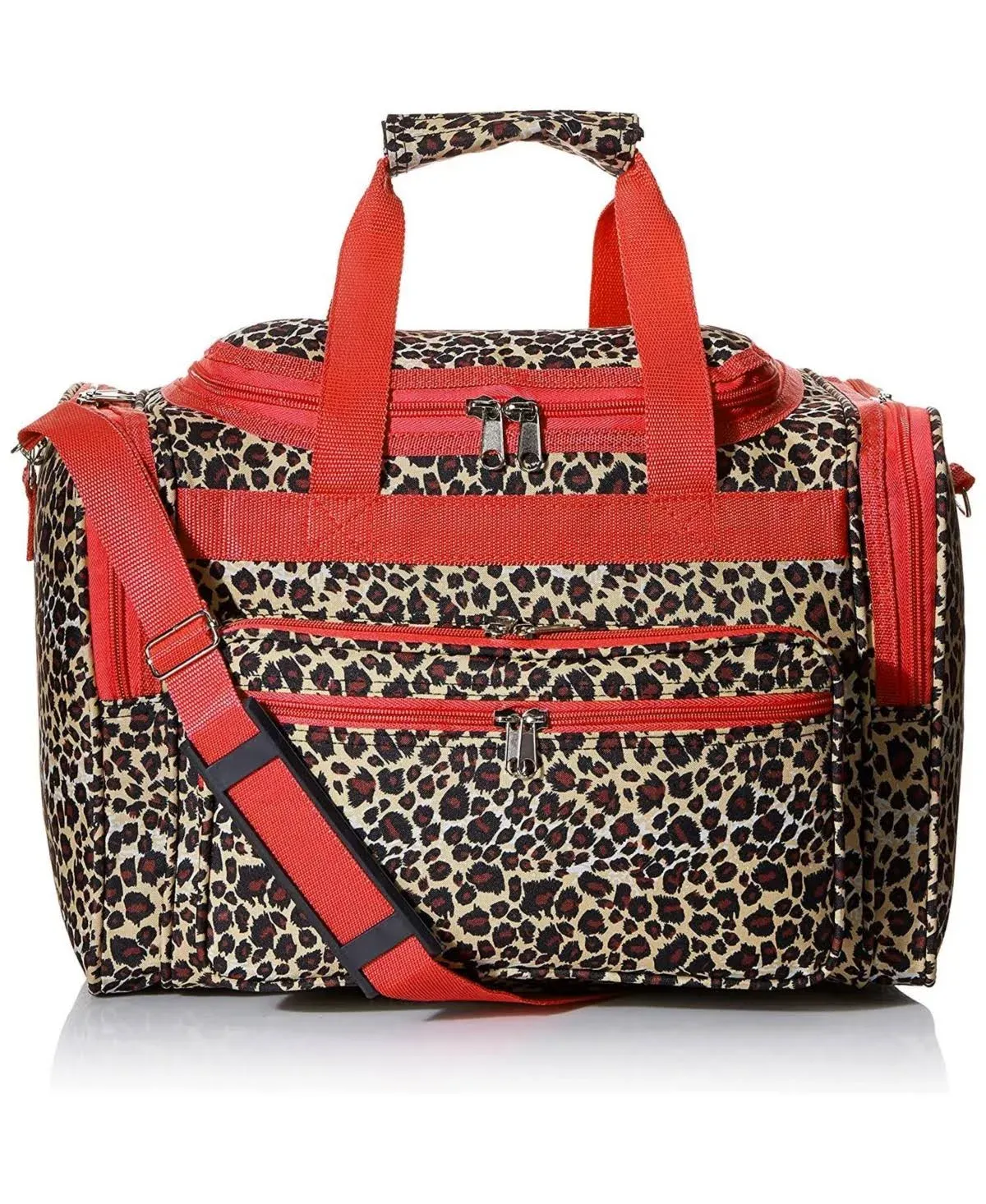 World Traveler Leopard 16-inch Gym Bag Duffle Bag - Red Trim Leopard