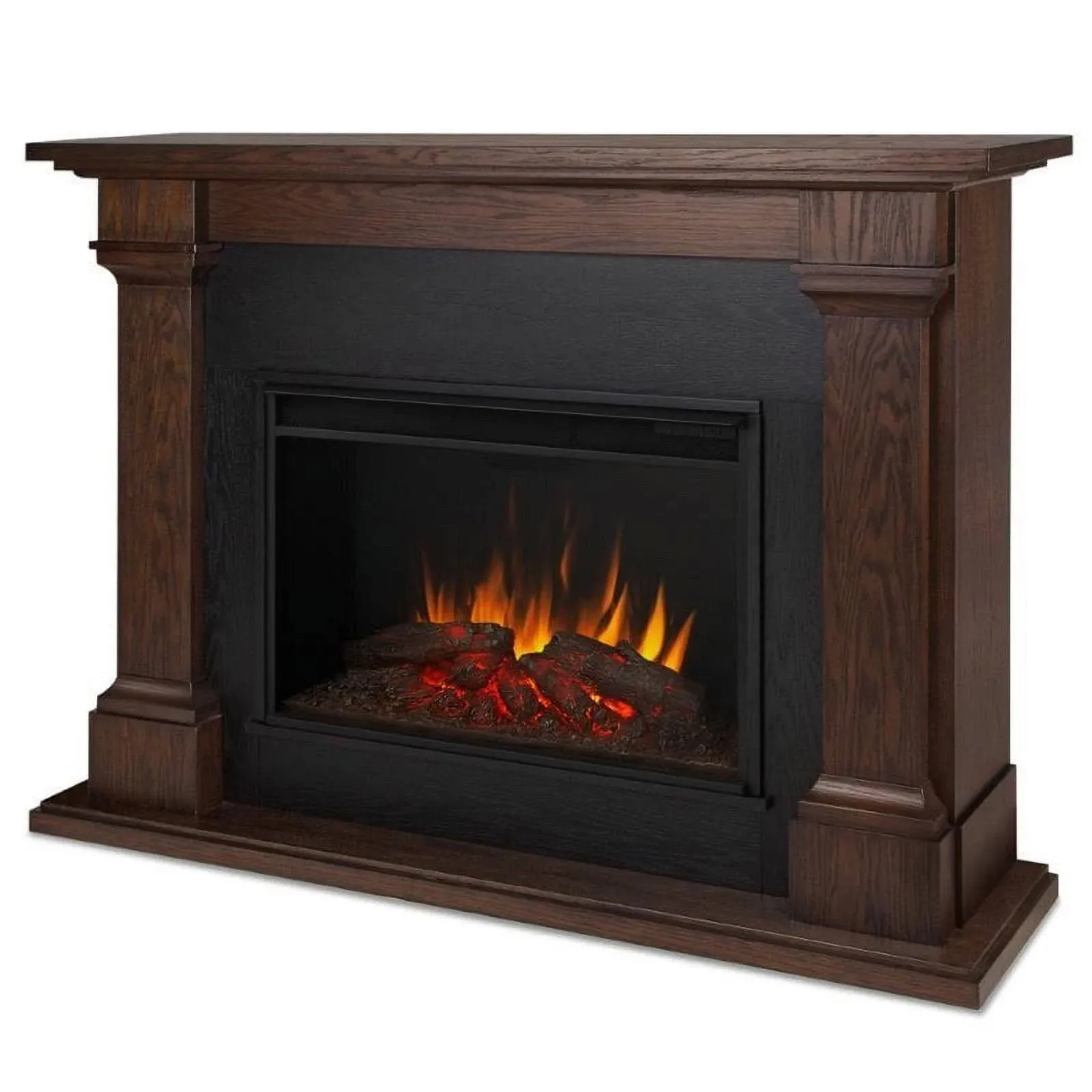 Bowery Hill Traditional Wood Electric Fireplace in Chestnut Oak/Black - Traditional - Indoor Fireplaces - by Homesquare | Houzz