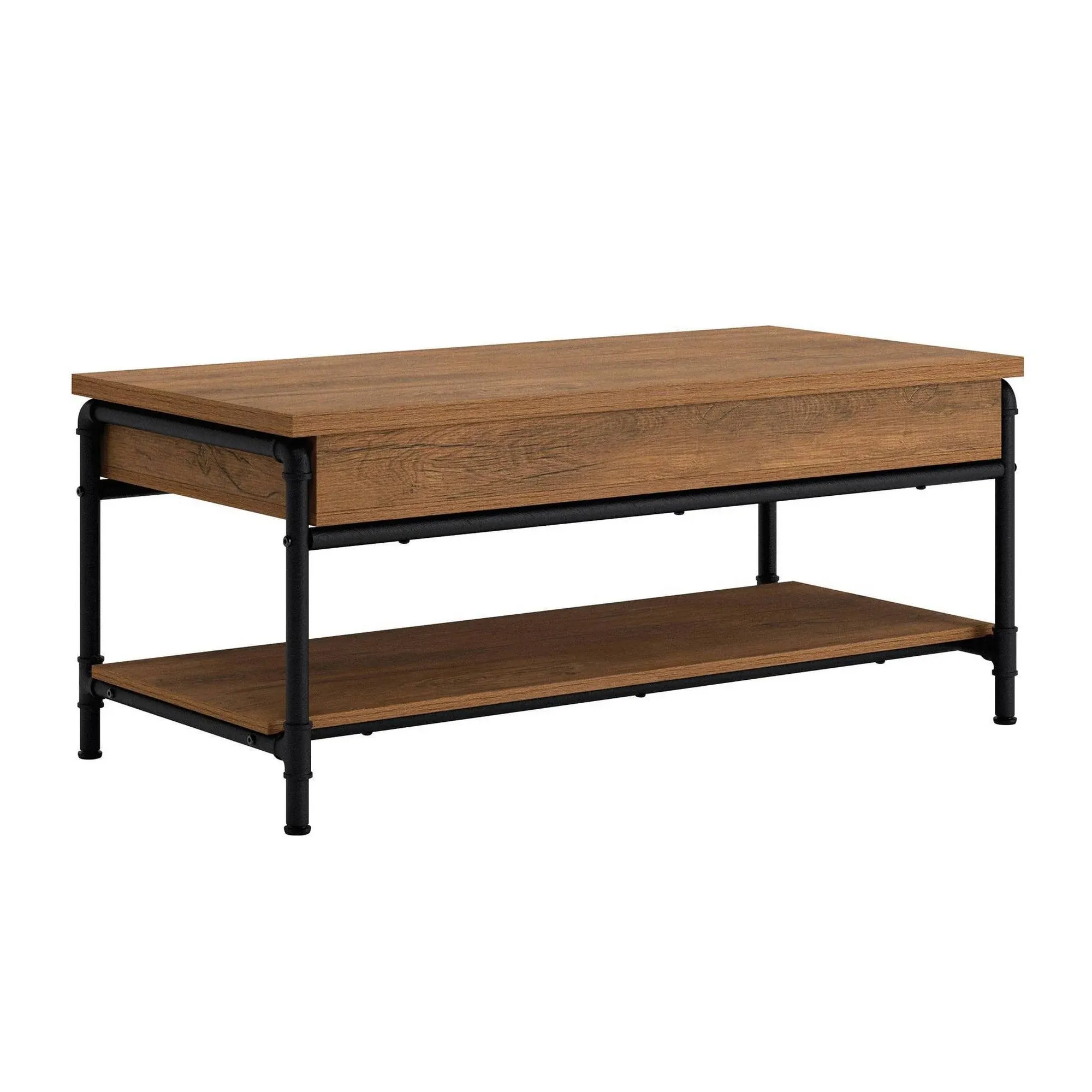 Sauder Iron City Engineered Wood Lift Top Coffee Table in Checked Oak