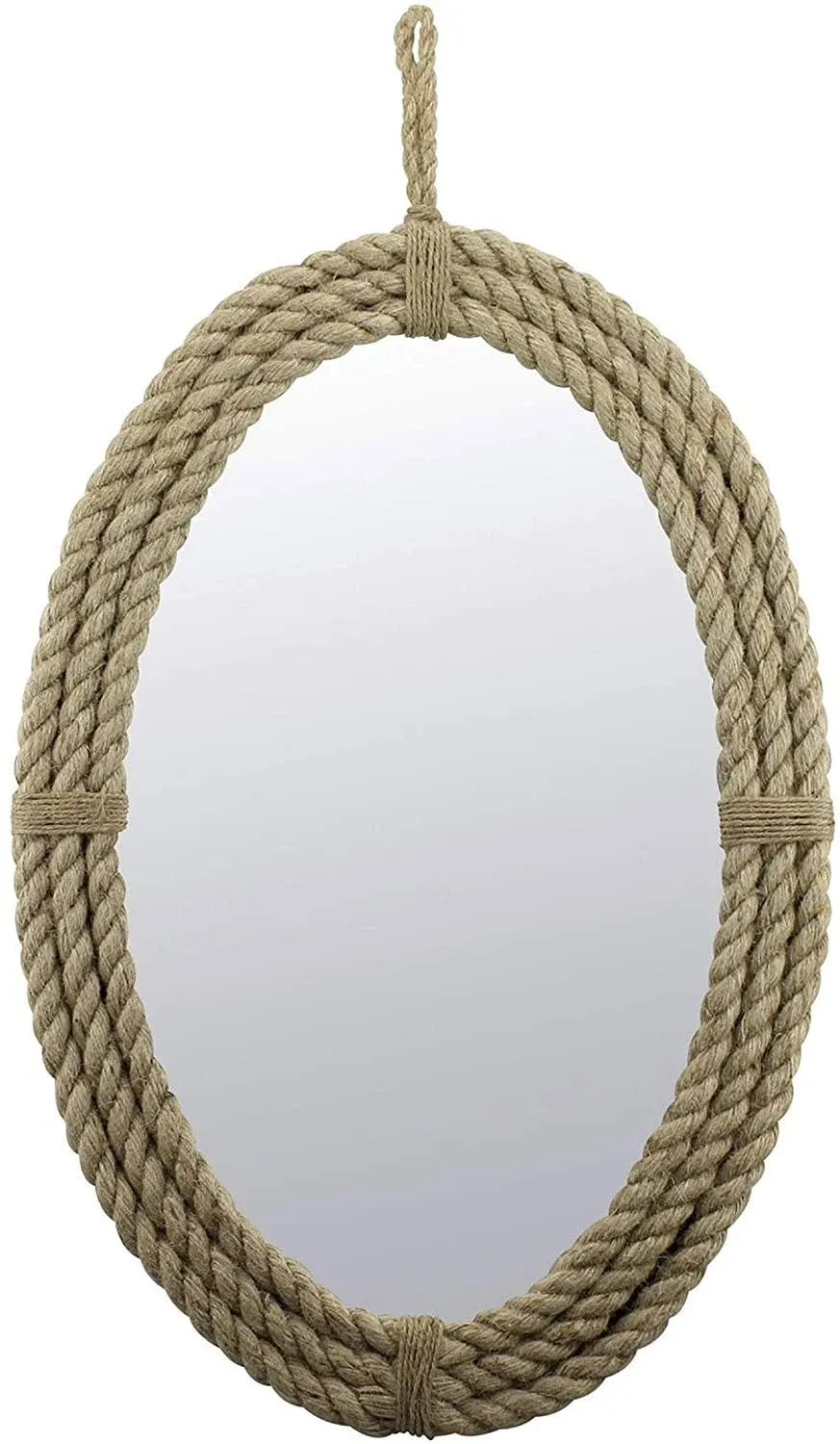 Oval Rope Wall Mirror With Loop Hanger Tan