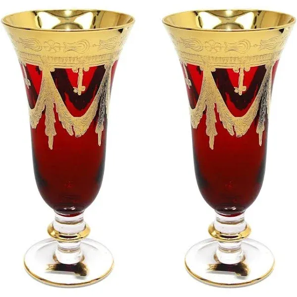 Interglass Italy Set of 2 Crystal Glasses, Gold-Plated (Champagne Flutes, Red) - Traditional - Wine Glasses - by GIFTS PLAZA | Houzz