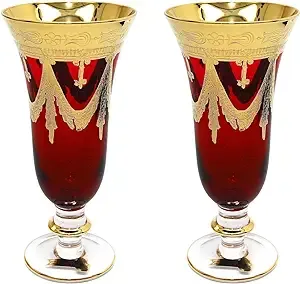 Interglass Italy Set of 2 Crystal Glasses, Gold-Plated (Champagne Flutes, Red) - Traditional - Wine Glasses - by GIFTS PLAZA | Houzz