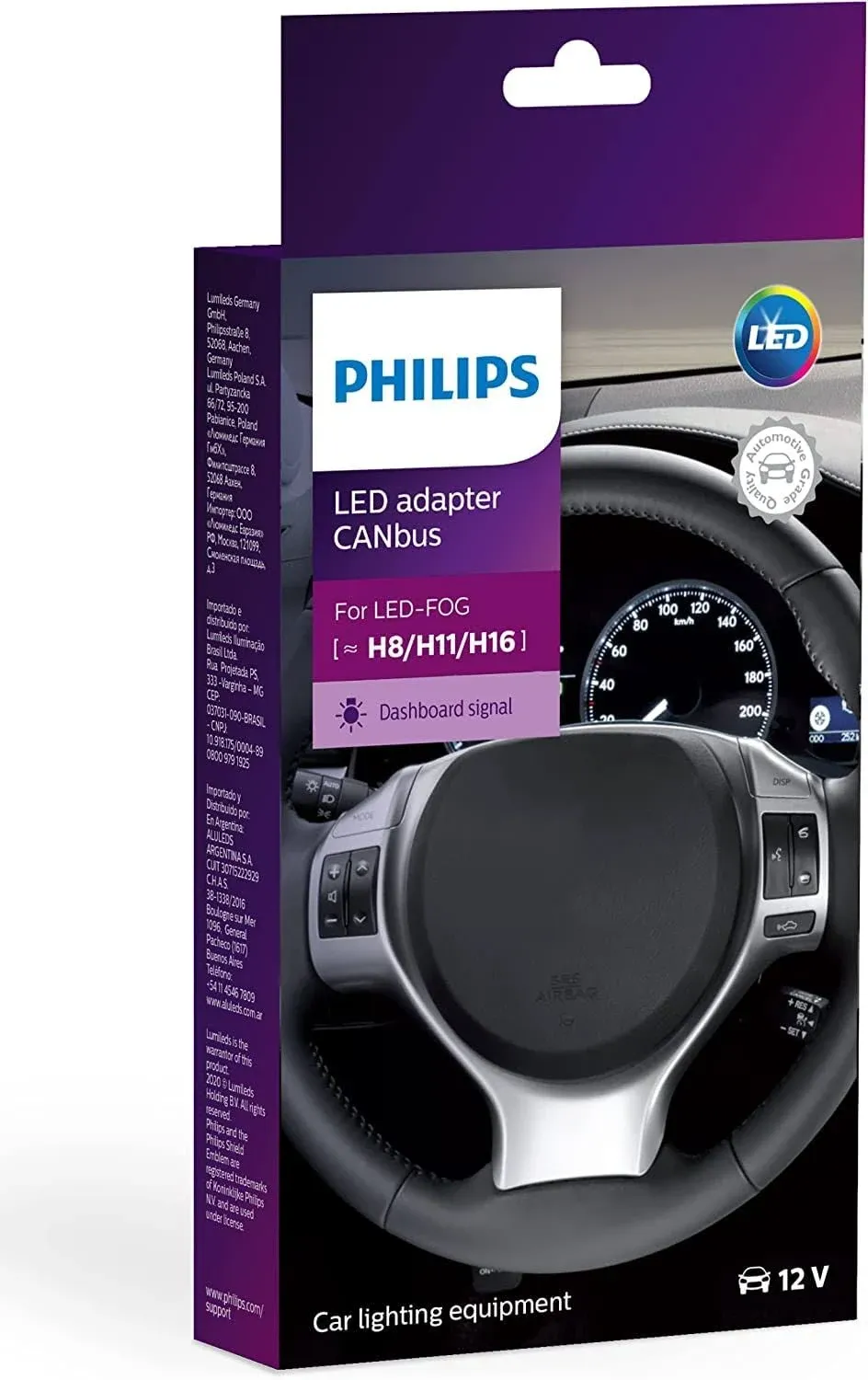 PHILIPS Headlight LED CANbus Adaptor for H8 / H11 / H16 12V LED Bulb, 2 Pack