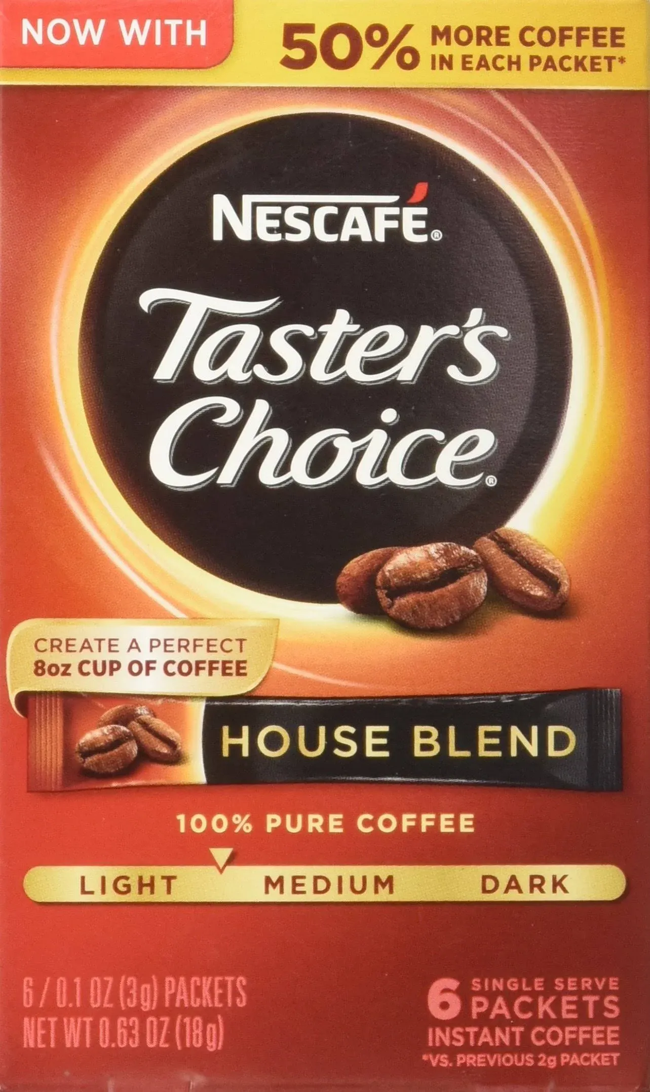 Taster's Choice House Blend Instant Coffee, 0.1oz Stick, 6/Box, 12box/