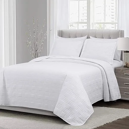 Chezmoi Collection Kingston 2-Piece Oversized Bedspread Coverlet Set (Twin XL, White)