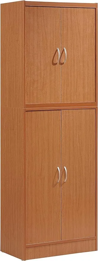 Hodedah 4 Door Kitchen Pantry with Four Shelves, Cherry