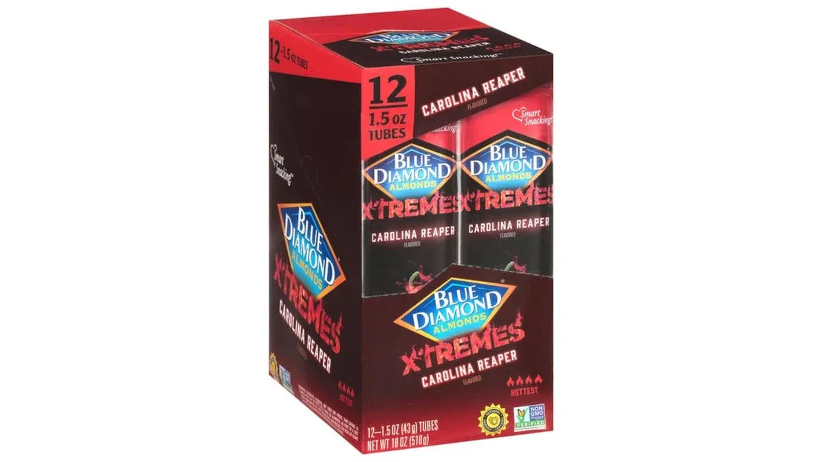 Blue Diamond Xtremes Almonds, Hottest, Carolina Reaper - 12 pack, 1.5 oz tubes