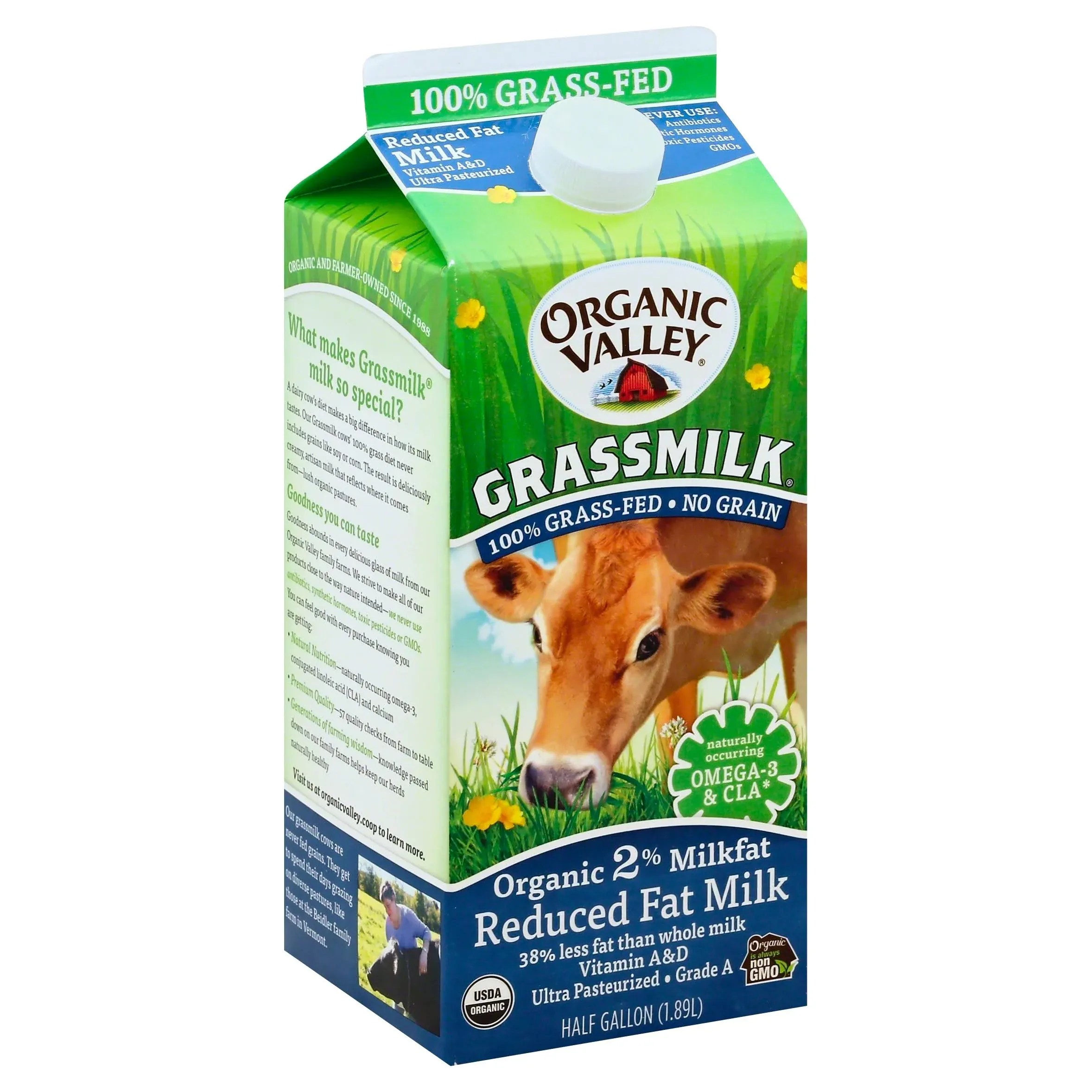 Organic Valley Grassmilk Organic Milk Reduced Fat 2% Milkfat Half Gallon - 1.89 Liter