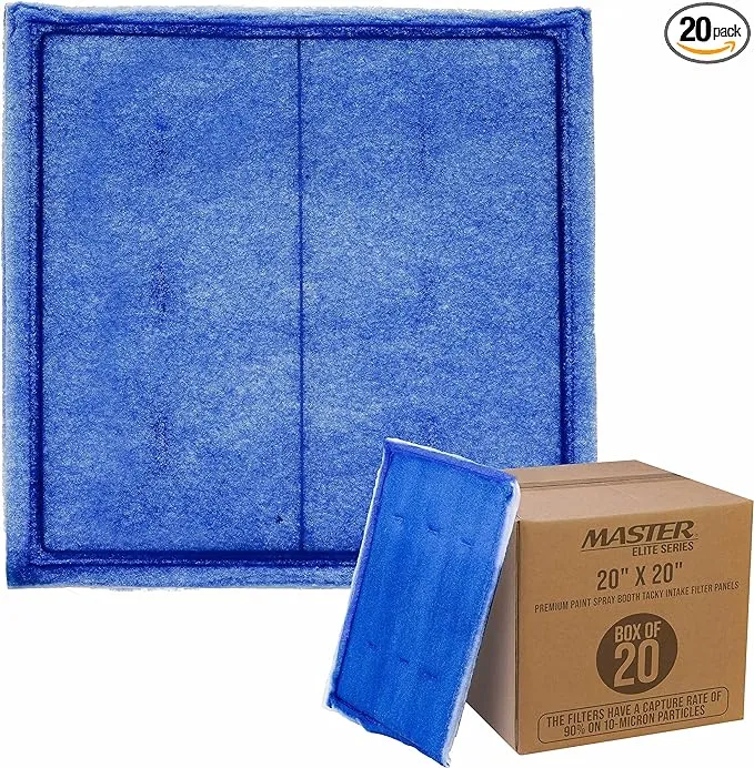 Master Elite Premium Paint Spray Booth Tacky Intake Filter Panel 20" x 20", Box of 20 - Internal Wire Frame, Crossdraft Booth Filtration - Captures Dirt Particles for Dust-Free Autobody Car Refinish