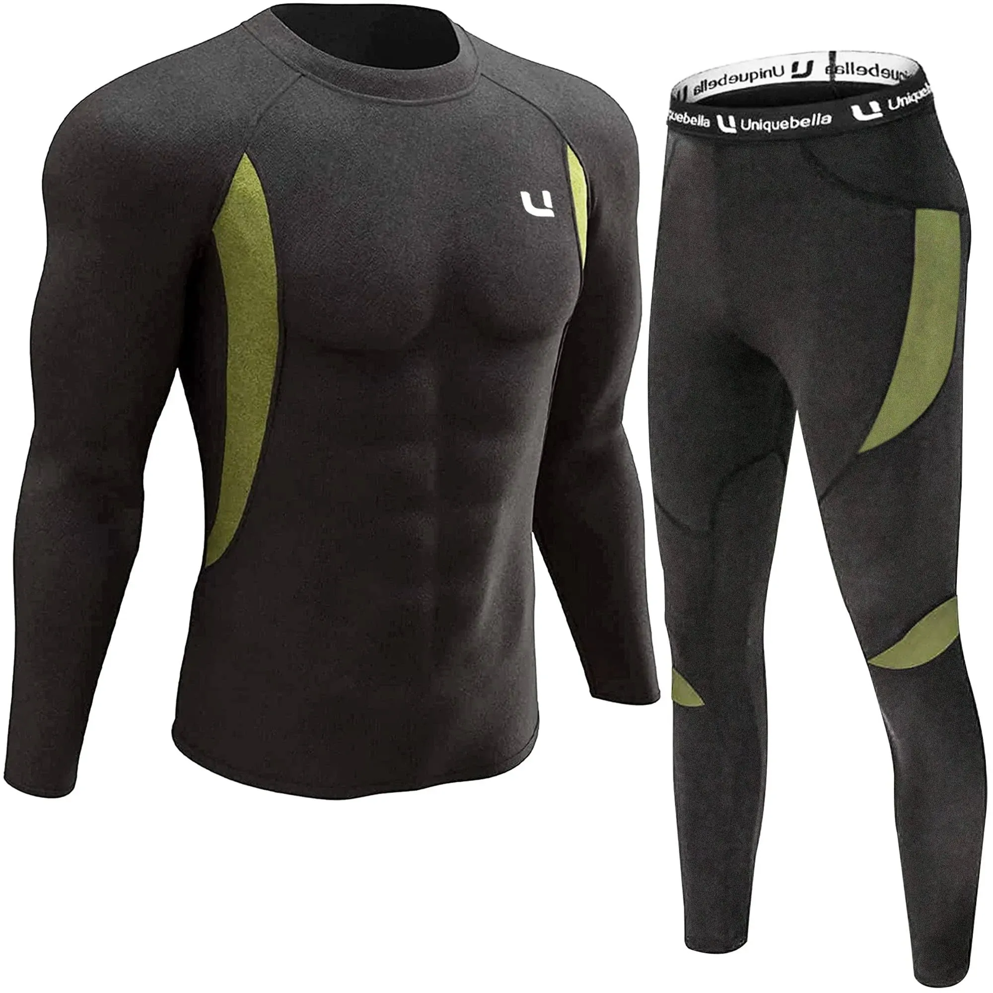 UNIQUEBELLA Men's Thermal Underwear Sets Top & Long Johns Fleece Sweat Quick Drying Thermo Base Layer