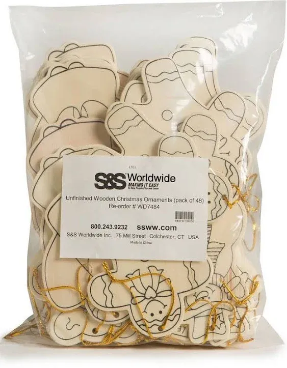 S&S Worldwide Wooden Christmas Ornaments 48/Pack