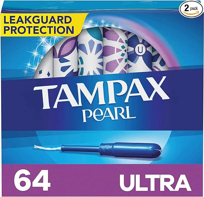 Тампоны Tampax Pearl с ультравпитывающей способностью, пластиковым аппликатором, не содержащим BPA, и оплеткой LeakGuard, без запаха, 32 шт. x 2 упаковки (всего 64 шт.)